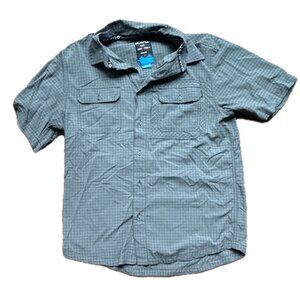 Kavu Men's Short Sleeve Button-Up Shirt - Blue Grid Pattern, Size M